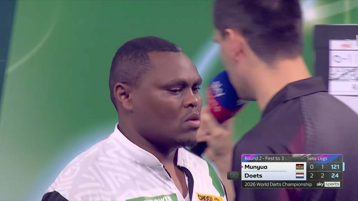DOETS DUMPS OUT MUNYUA! Kevin Doets maintains a strong standard to deliver a whitewash win against David Munyua. A campaign to be proud of for the Kenyan star 👏 📺 #WCDarts | R2