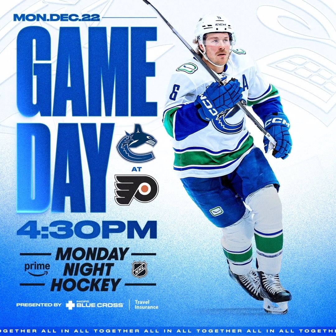 Road trip finale against the Flyers❗️ 🆚 Philadelphia Flyers ⏰ 4:30 PM PT 📍 Philadelphia, PA 📺 Prime 📻 Sportsnet 650 Presented by Pacific Blue Cross GAME NOTES |