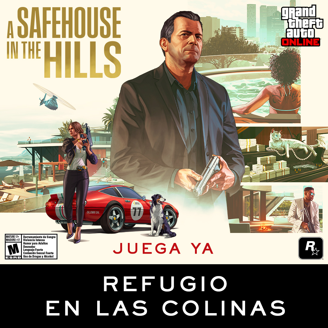Ya está disponible GTA Online: Refugio en las colinas. Elige una lujosa mansión entre tres propiedades exclusivas en los barrios más codiciados de Los Santos. Un rostro conocido te dará la bienvenida. Además, consigue el nuevo supercoche Progen Luiva y mucho más. Juega ya.
