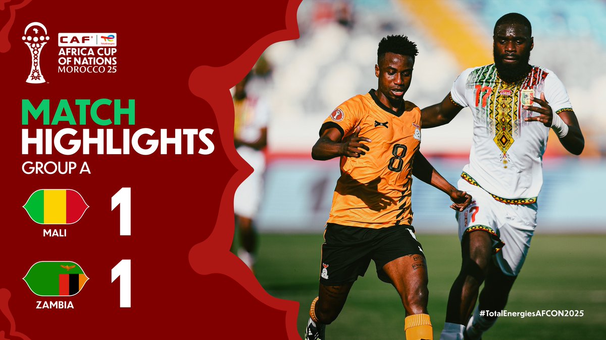 ๐ฅ HIGHLIGHTS: ๐ฒ๐ฑ 1-1 ๐ฟ๐ฒ All square between Mali and Zambia in their first #TotalEnergiesAFCON2025 match. ๐ค