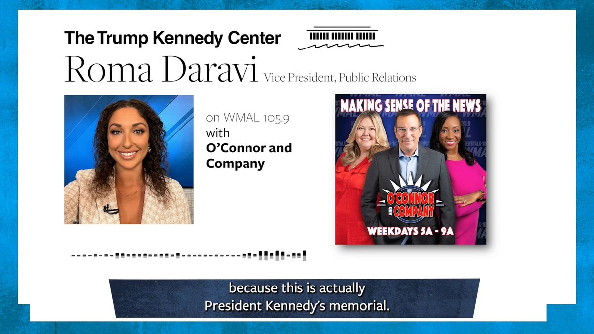 Last week, Trump Kennedy Center Vice President of PR Roma Daravi joined L A R R Y and company on WMAL DC to clear up some media misconceptions about our board's unanimous vote to rename our historic venue "The Donald J. Trump and the John F. Kennedy Memorial Center for the Performing Arts."