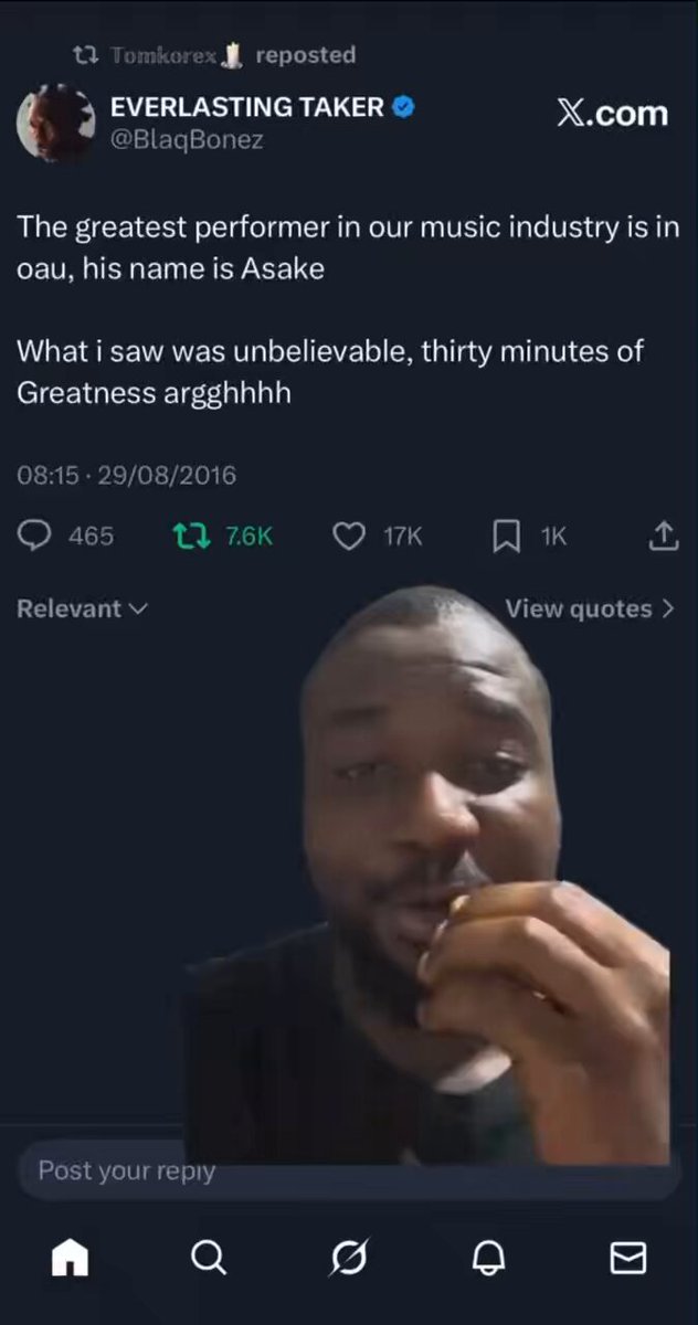 Blaqbonez saw Asake perform on stage in 2016 for 30 minutes and tweeted this!! 👏🏿