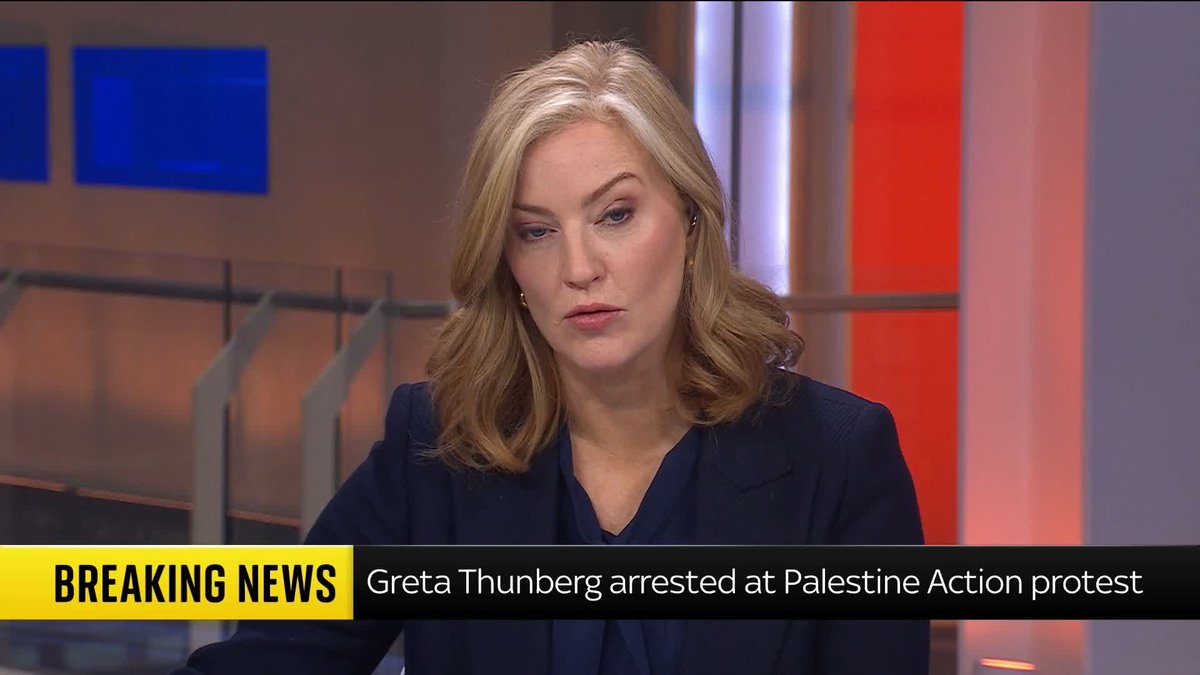 BREAKING: Climate activist Greta Thunberg has been arrested at a Palestine Action protest in London 📺 Sky 501, Virgin 602, Freeview 233 and YouTube