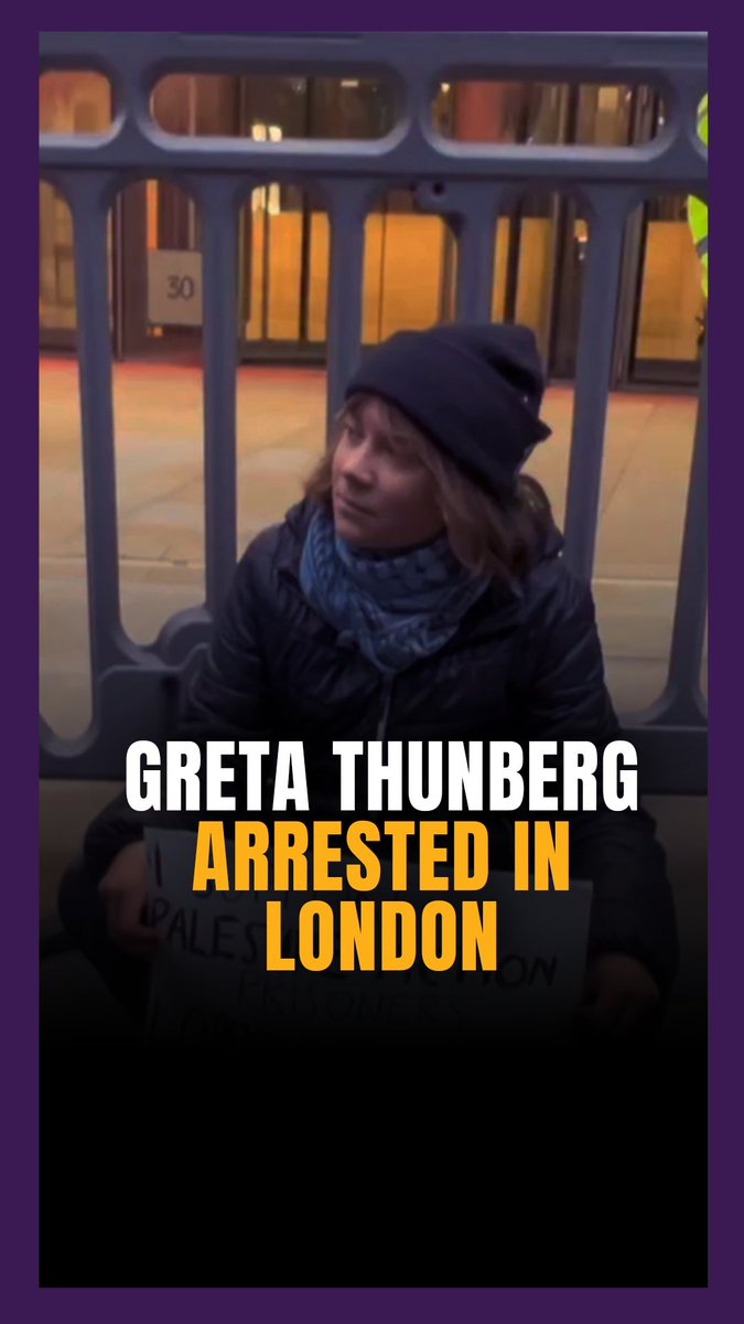 Greta Thunberg has been arrested in London at a protest in support of Palestine Action-linked prisoners on hunger strike. The Swedish activist was arrested under the Terrorism Act 2000 for holding a placard that read "I support Palestine Action prisoners, I oppose genocide".