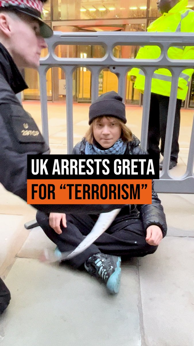 Greta Thunberg has been arrested for supporting the Palestine Action hunger strikers. Because in the world we live in, Western leaders can arm a genocide and walk free - while Greta Thunberg is arrested as a dangerous terrorist supporter.