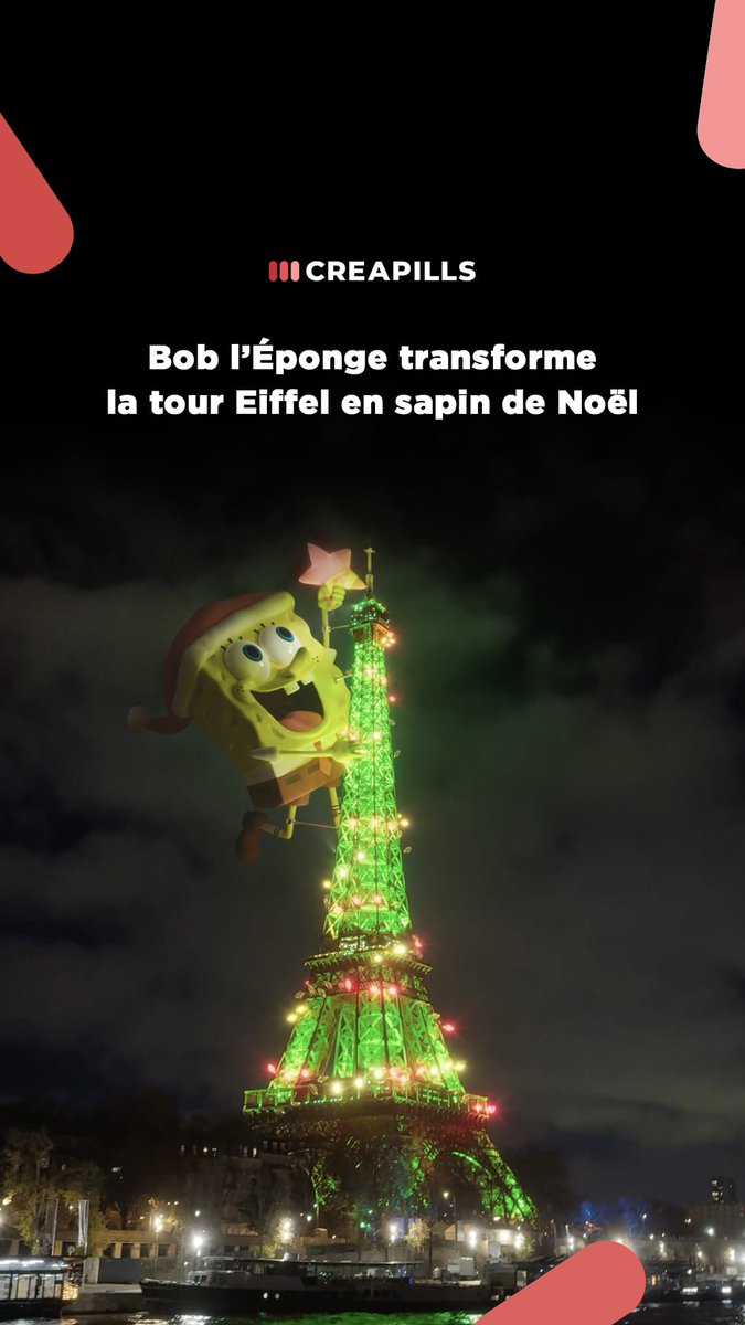 Bob l’Éponge transforme la tour Eiffel en sapin de Noël pour fêter la sortie de son film le 24 décembre 🧽 #FOOH #CGI