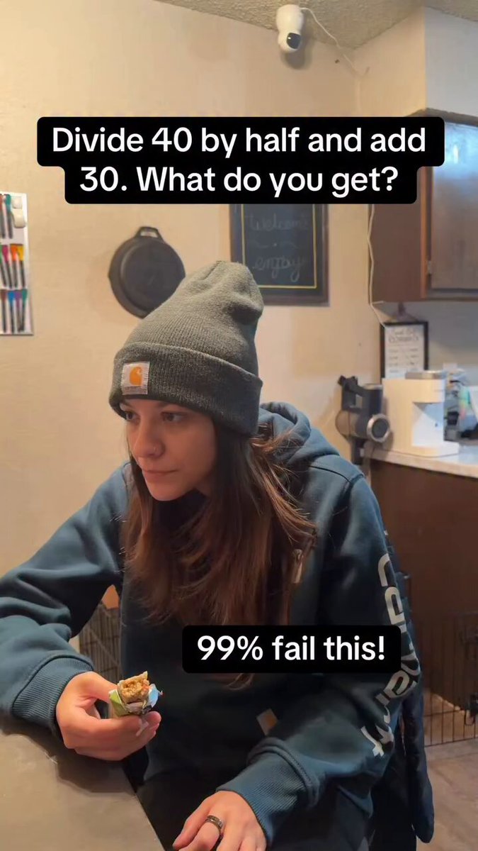 “Divide 40 by half and add 30. What do you get?”
