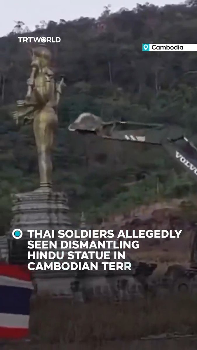 Video allegedly shows Thai soldiers dismantling a Hindu statue in a Cambodian region under Thai military control
