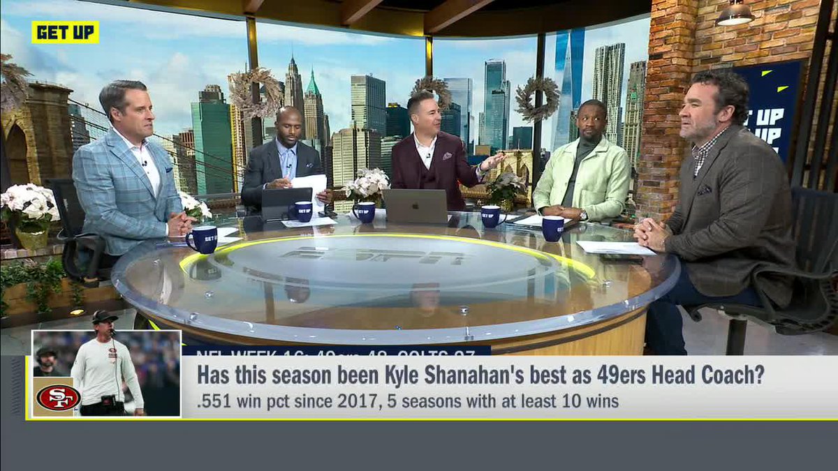 "If he's not Coach of the Year, he's gotta be at the very top." —Jeff Saturday on Kyle Shanahan