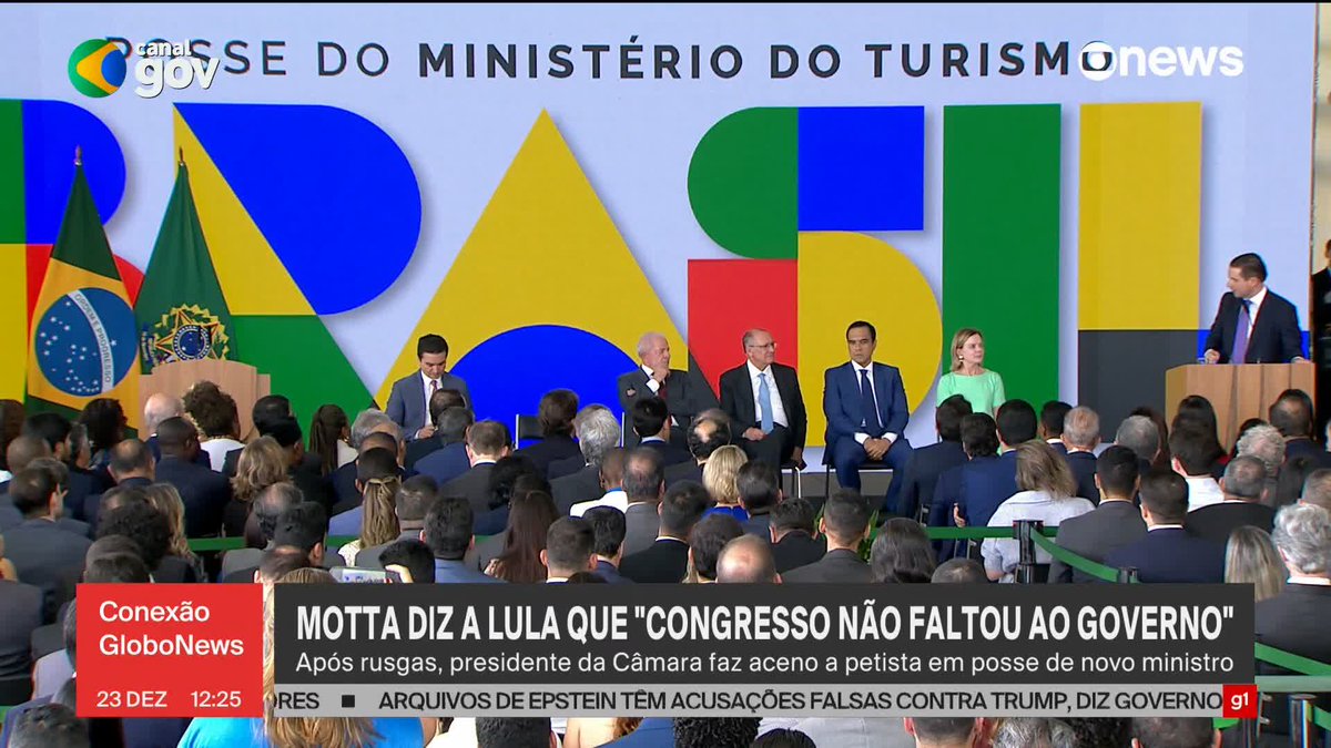 "Não tivemos um ano fácil, foi um ano de muitos desafios, embates, mas foi um ano que o Congresso Nacional não faltou ao governo do senhor", diz Hugo Motta a Lula durante posse no Turismo. #ConexãoGloboNews ➡️ Assista à #GloboNews: