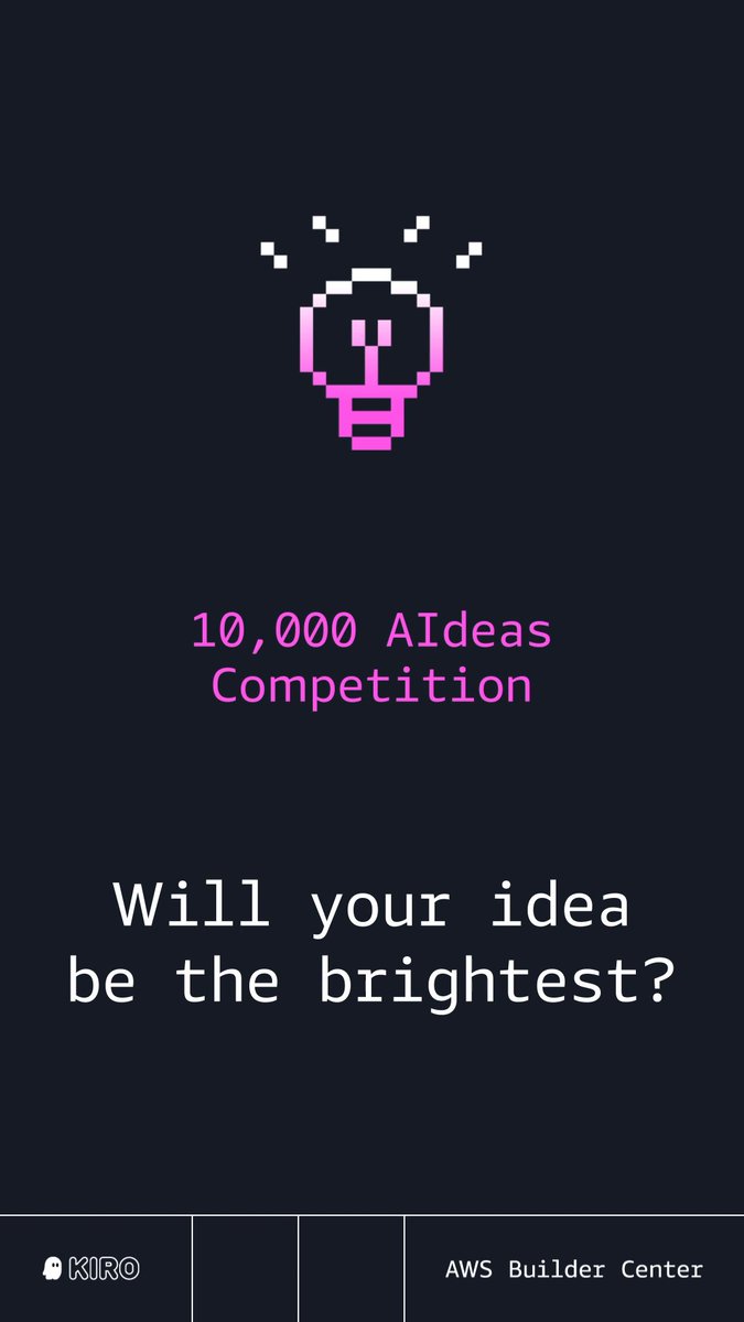 AWS Builder Center Global 10,000 AIdeas Competition has launched! $250K in prizes for AI apps built with generative AI tools. Enter your submission by December 30, 2025, for a chance to win $1,000 in AWS credits (for 10 random submissions). Terms Apply. Kiro