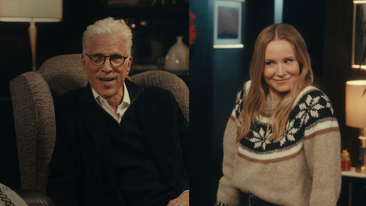 A very cozy holiday message from Kristen Bell and Ted Danson.