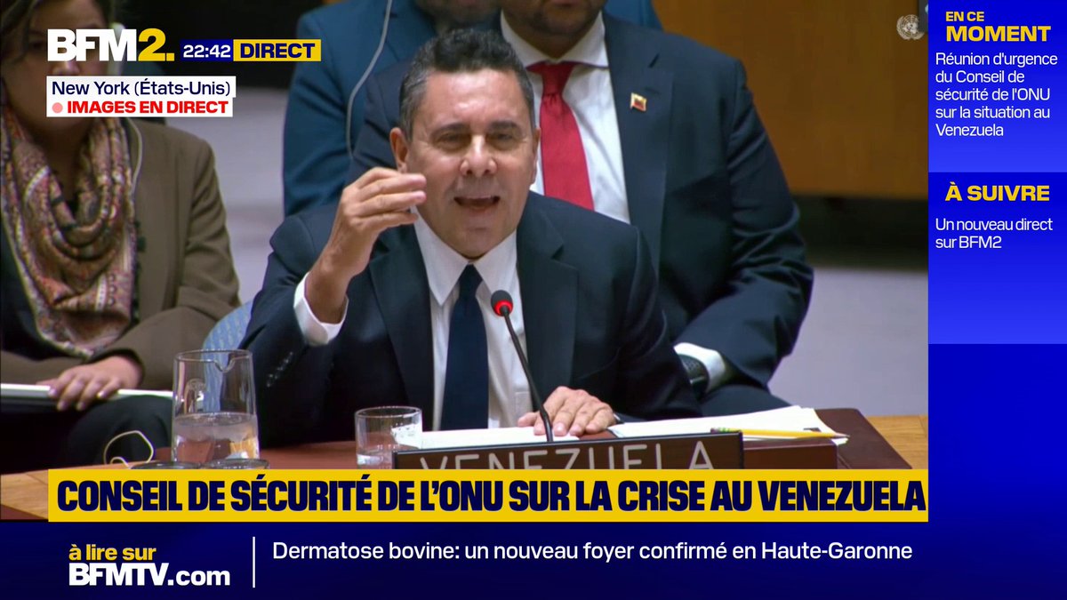 Venezuela-États-Unis: "L'objectif véritable, ce n'est pas la drogue, ce n'est pas la sécurité, mais bien le pétrole, les mines, la terre [...] c'est un plan de conquête et de colonisation", déclare le représentant vénézuélien à l'ONU à propos des États-Unis #BFM2