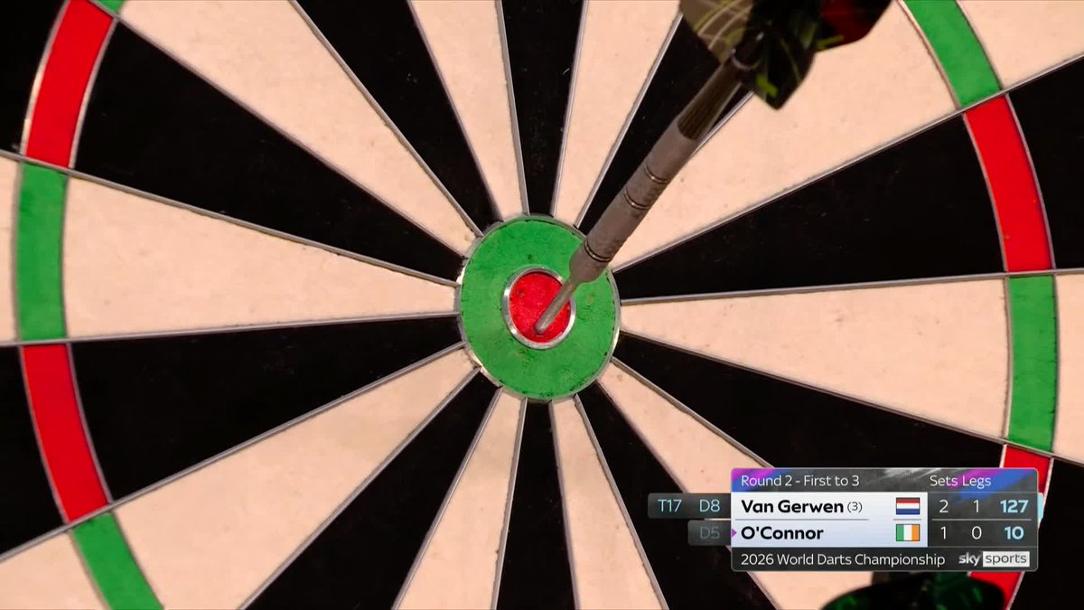 VAN GERWEN ONE AWAY! Michael van Gerwen takes out a massive 127 checkout on the bull to fend off Willie O'Connor's fightback and throw for the match! 📺 #WCDarts | R2