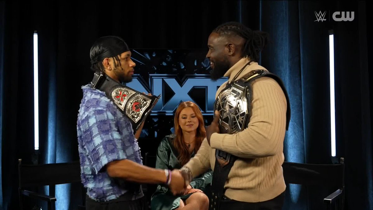 Can't wait for this match. 😮‍💨 Oba Femi wwe and LEON SLATER sat down with Kelly Kincaid to discuss their NXT Championship Match at New Year’s Evil… 👀