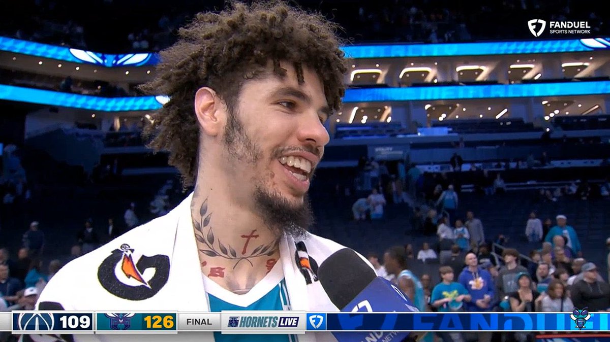🎙️ LaMelo Ball: Moussa (Diabate) is a dog. He's always gonna compete, always gonna go hard. So yeah, Moose, we love playing with him." Melo Postgame Interview: