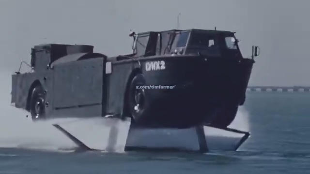 An interesting look at the experimental LVHX2 Hydrofoil landing vehicle from the early 1960's - for when you need to get to your beach landing quickly. Powered by a 1,040-horsepower gas turbine engine, achieving up to 40 mph on water and 40 mph on land; self-stabilizing hydrofoil system with autopilot for level operation in waves up to 5 feet high. The project was ultimately canceled because land-based mine plows proved more practical and less burdensome for the existing fleet.😎