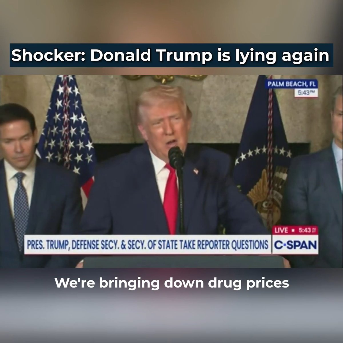 Shocker: Donald Trump is lying again. 🙄 He didn't lower prescription drug prices — he sided with Big Pharma, rolled back cost-lowering efforts, and left families paying more. He knows the truth. He just doesn't care.