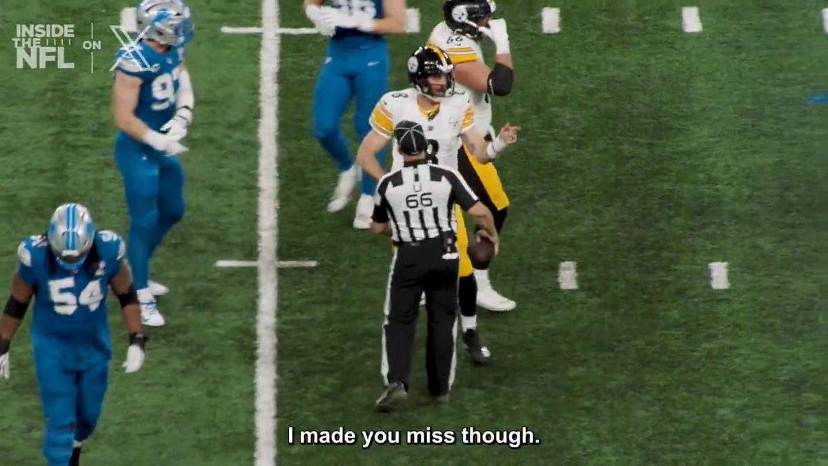"I made you miss though." 😂 Rodgers brought that playoff mindset into the @Steelers' Week 16 win. Inside the NFL Week 16 Mic'd Up on X