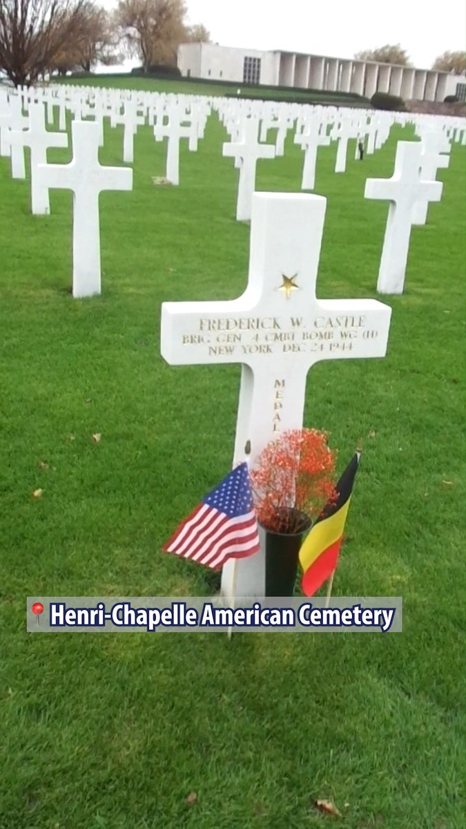 Today we remember World War II Medal of Honor recipient Brig. Gen. Frederick W. Castle. His Medal of Honor citation reads: "He was air commander and leader of more than 2,000 heavy bombers in a strike against German airfields on Dec. 24, 1944. En route to the target, the failure of one engine forced him to relinquish his place at the head of the formation. In order not to endanger friendly troops on the ground below, he refused to jettison his bombs to gain speed maneuverability. His lagging, unescorted aircraft became the target of numerous enemy fighters which ripped the left wing with cannon shells, set the oxygen system afire, and wounded two members of the crew. Repeated attacks started fires in two engines, leaving the Flying Fortress in imminent danger of exploding. Realizing the hopelessness of the situation, the bail-out order was given. Without regard for his personal safety, he gallantly remained alone at the controls to afford all other crewmembers an opportunity to escape. Still another attack exploded gasoline tanks in the right wing, and the bomber plunged earthward, carrying Castle to his death. His intrepidity and willing sacrifice of his life to save the members of his crew were in keeping with the highest traditions of the military service." Castle is buried at Henri-Chapelle American Cemetery, Belgium. We continue to honor and remember his service and sacrifice.