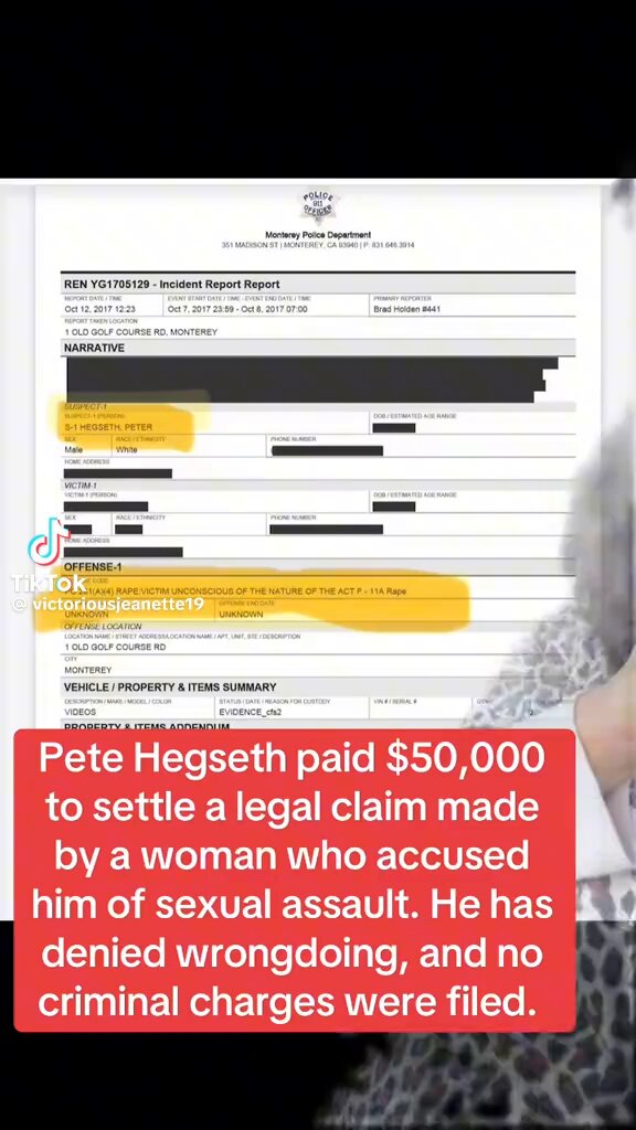 Remember when Pete Hegseth paid a woman $50,000 dollars to settle a legal claim against him! It was by the woman that accused him of sexual assault. He denied wrongdoing and unfortunately criminal charges weren’t filed against him! Look up his past this isn’t the first time!