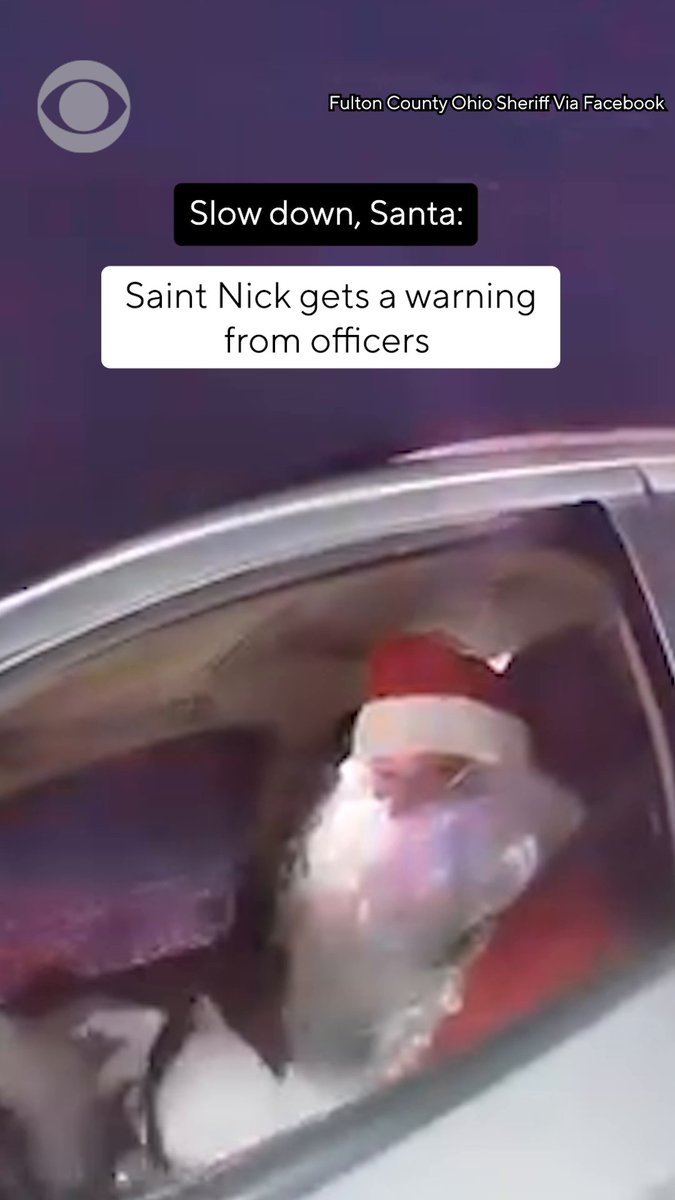 Fulton County Sheriff's office pulled over a jolly driver and his wife, Mrs. Claus, while they were on their way to surprise children at their daughter's place of work. The department confirmed on Facebook that "No coal was issued — just a friendly reminder that even sleighs need to slow down." CBS News spoke to an officer who confirmed that this was not a planned encounter and that the officer who pulled the couple over had "no idea" that he was about to pull over the big man himself.