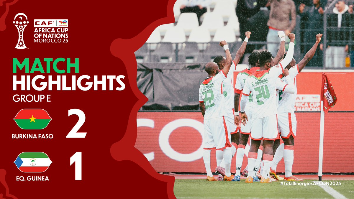 🎥 HIGHLIGHTS: 🇧🇫 2-1 🇬🇶 Burkina Faso with a mind-blowing comeback to win their #TotalEnergiesAFCON2025 opener.