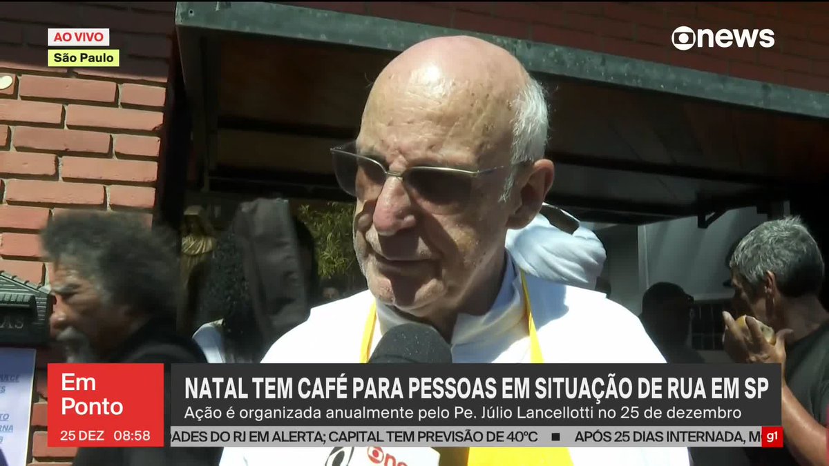 “É preciso, nesse dia que as pessoas se voltam só para si, que a gente se volte para os mais pobres”, diz Pe. Júlio Lancellotti em ação de café da manhã de Natal para pessoas em situação de rua em SP. #GloboNewsEmPonto ➡️ Assista à #GloboNews: