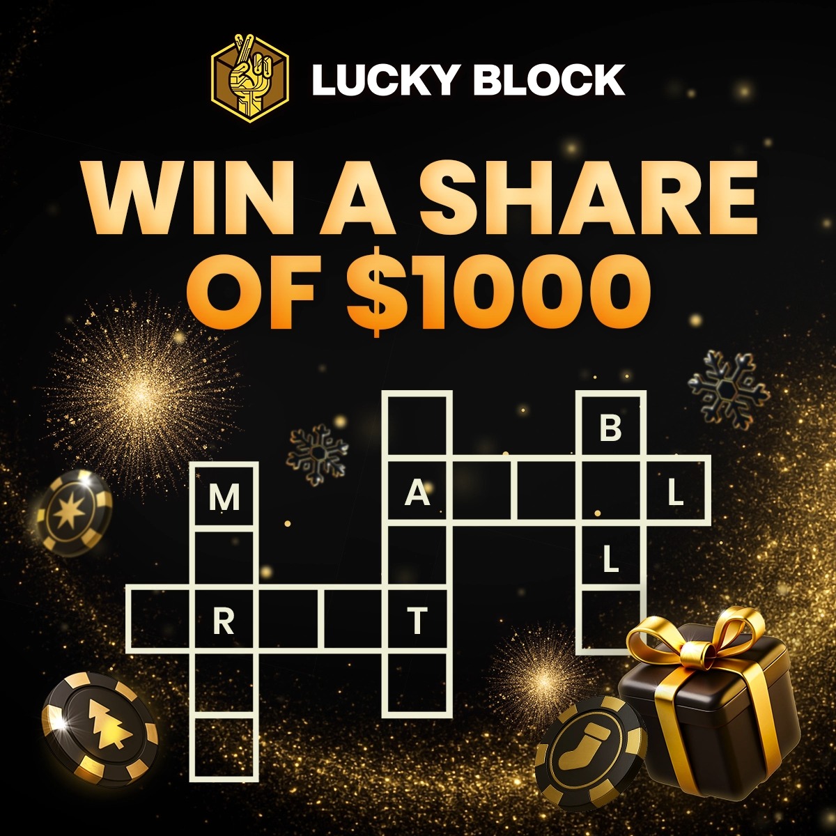 LUCKY BLOCK CHRISTMAS GIVEAWAY 🎄 $1000 up for grabs - 5 winners $200 each! 💰 Think you’ve got the festive eye for detail? 👀 Complete our Christmas word puzzle and show us! 🧩 How to enter: ❤️ Like & 🔁 RT 🤞 Follow Lucky Block Casino 👥 Tag a friend 💬 Comment your puzzle & add your username to the image 📷 Winners announced 1st of January 🗓