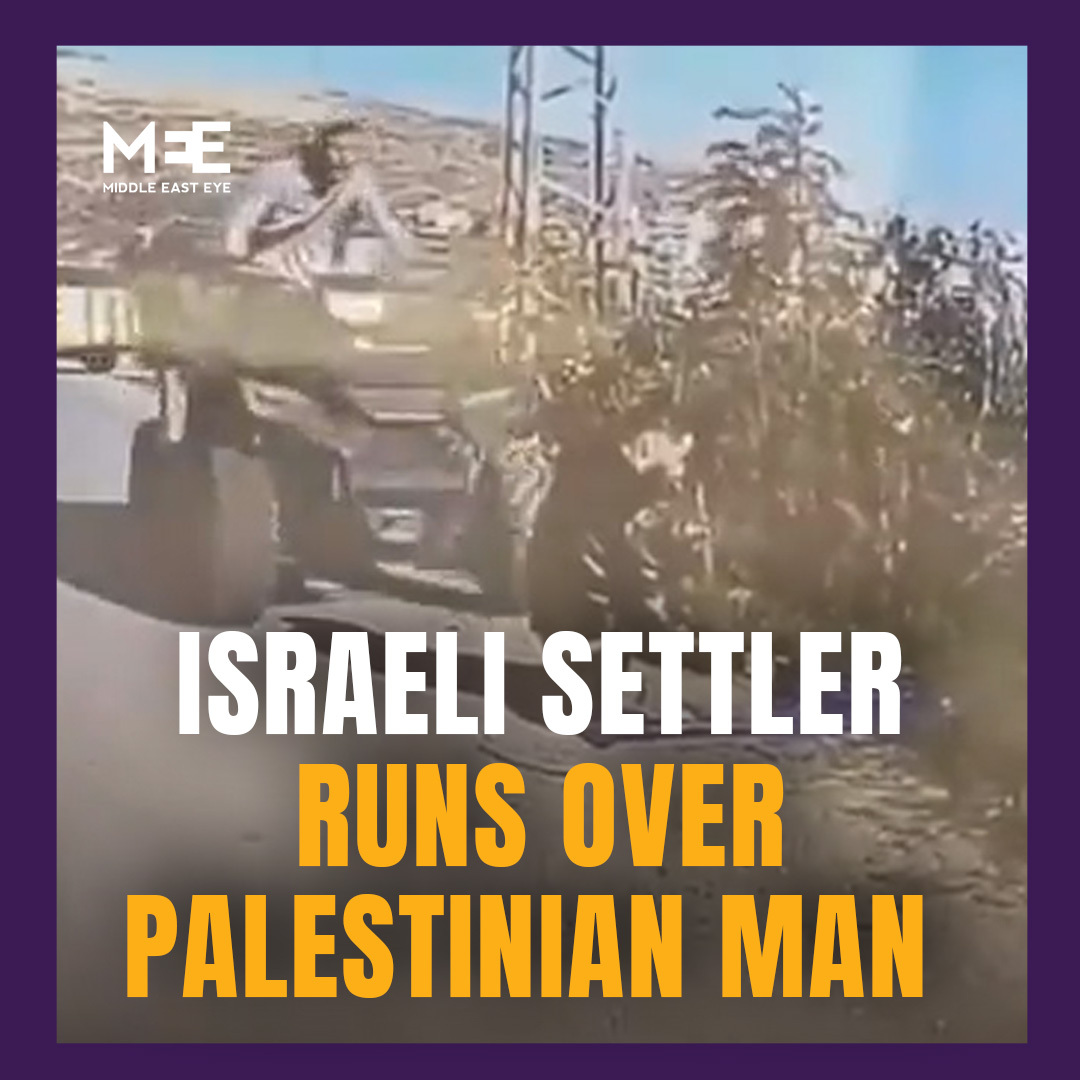 An Israeli settler runs over a Palestinian civilian while he was praying in the town of Deir Jarir in the occupied West Bank.