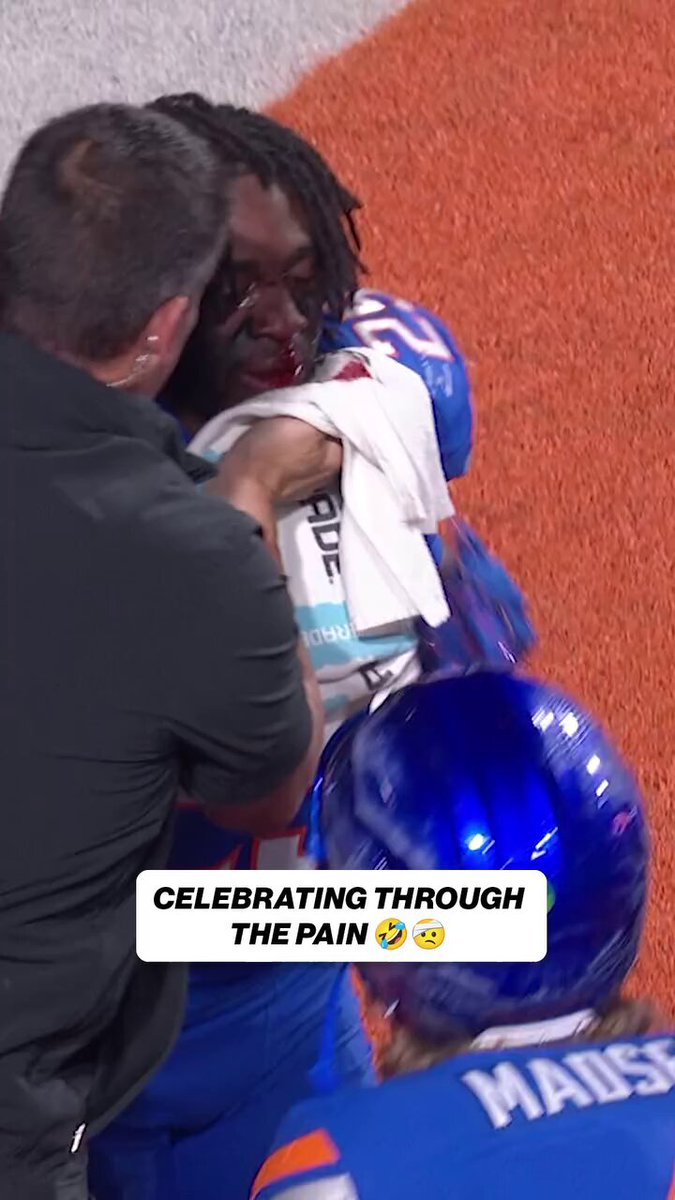 Coming in at No. 7️⃣ on our top 10 moments from the CFB season... Boise State Football's Quinton Brown still made sure to celebrate his first-career TD after getting hurt 😅🤣