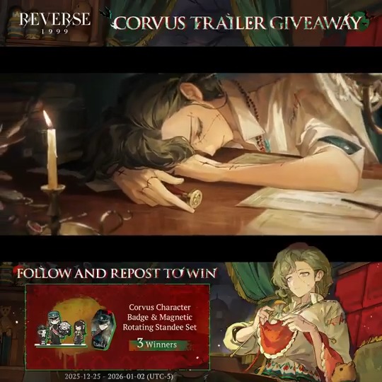 Corvus Trailer - Anecdotes on the Railway | Reverse: 1999 "We can't promise you won't run into any creatures of the night while aboard." Version 3.1 The Midnight Whistle is now available. [Giveaway] 1. Follow Reverse: 1999 | Version 3.4 Available Now 2. RT before Jan.6th #Reverse1999Ver3ꓸ1 #Corvus