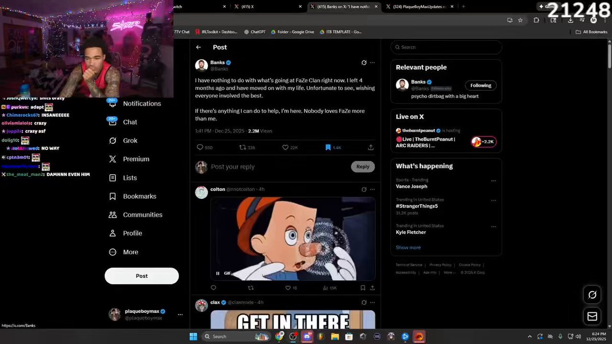 Plaqueboymax responds to Banks saying he has no control over every FaZe member leaving today by playing a laughing sound 😭