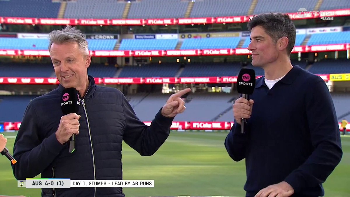 🗣 "I hope it doesn't quicken up and nip more, because I think it will be a two-day game." Sir Alastair Cook and Graeme Swann look ahead to day two at the MCG. 📺 Watch #TheAshes live on TNT Sports and discovery+