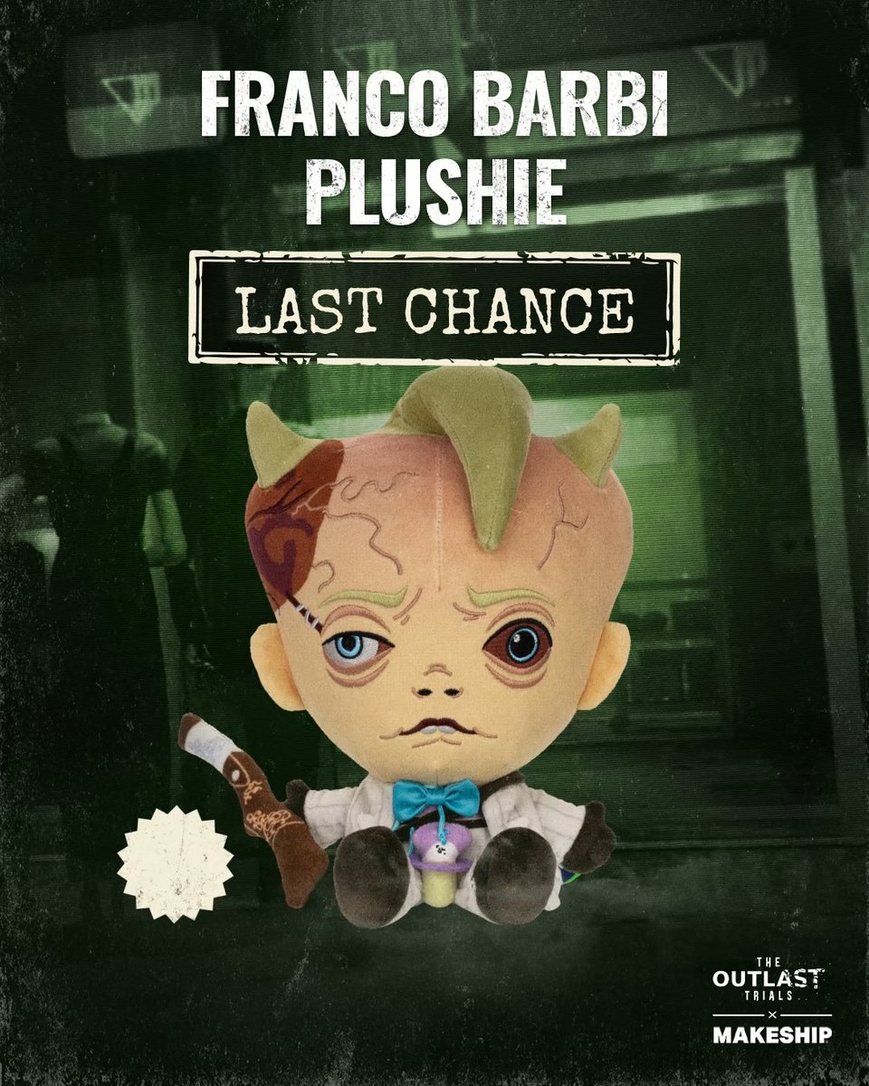 Waaaa! 🥹 It's your LAST CHANCE to take this potty mouth home to cuddle! 🚼 The beautiful and soft Franco Barbi Plush will be on sale until Dec. 27, 11PM ET Makeship 🍼 #TheOutlastTrials