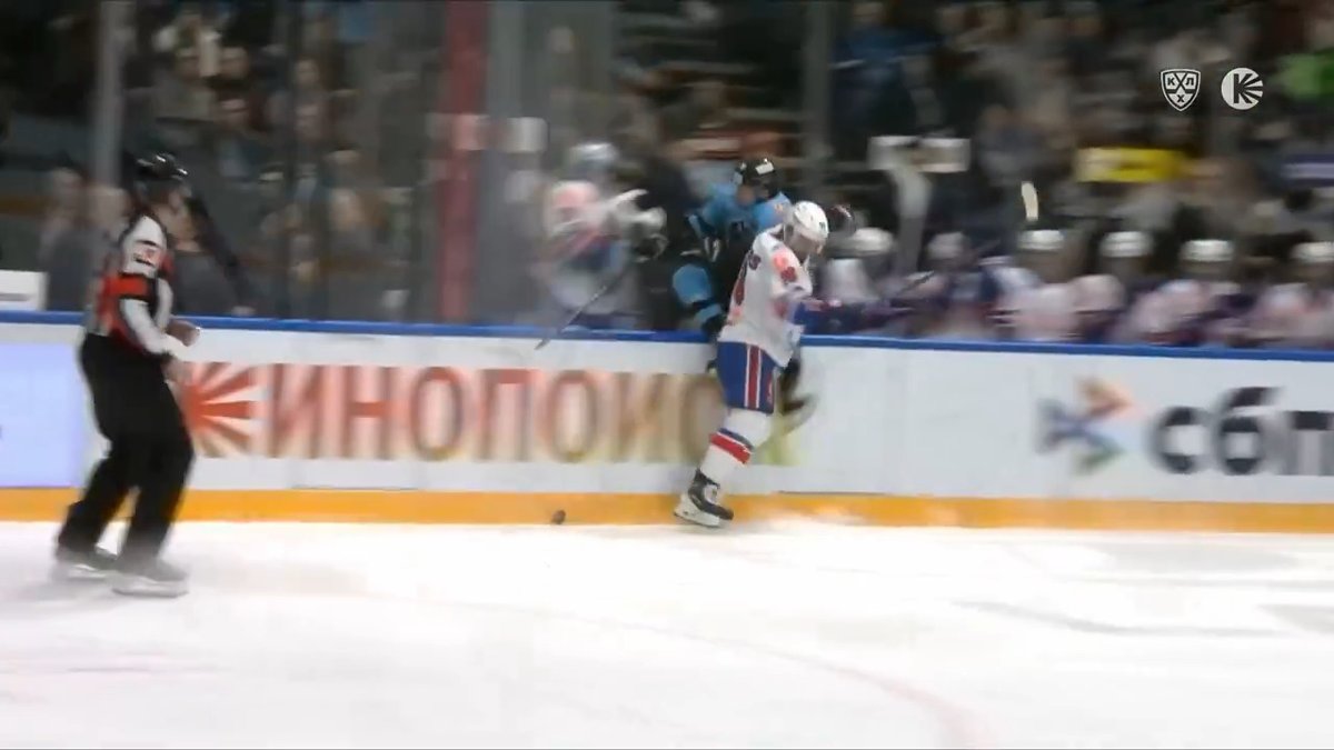 A hit so wild it takes out the backup goalie on the bench ๐ญ๐คฏ An all-time KHL moment (via KHL)
