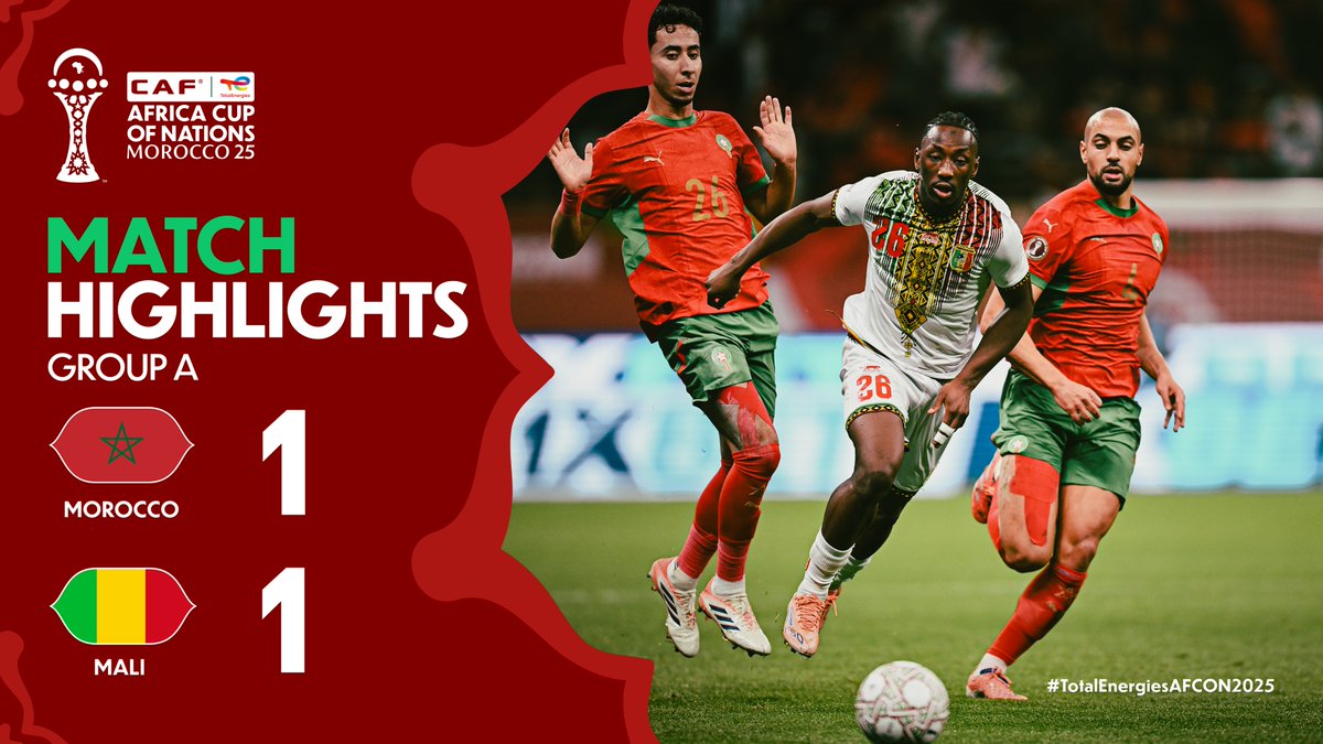 🎥 HIGHLIGHTS: 🇲🇦 1-1 🇲🇱 Shared points between Morocco and Mali in Matchday 2 of the #TotalEnergiesAFCON2025.