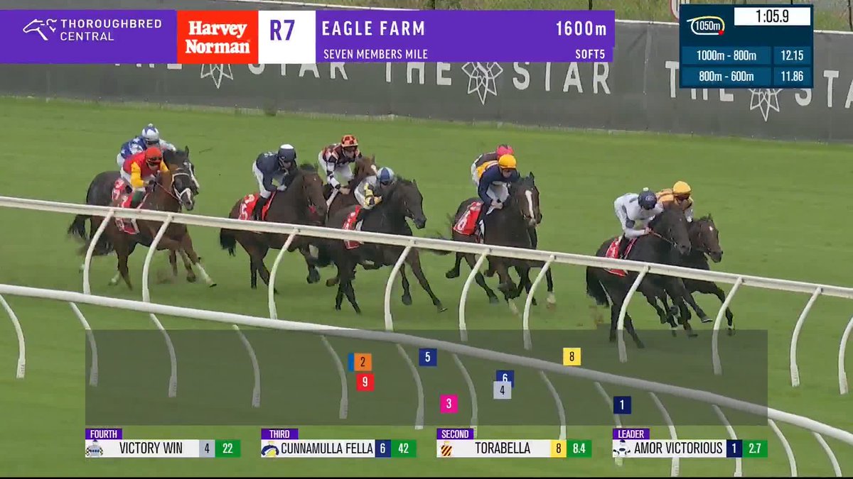 Amor Victorious leads all the way and JUST holds on to beat a fast finishing Miss Joelene to win the Listed Members Mile at Eagle Farm! 👏