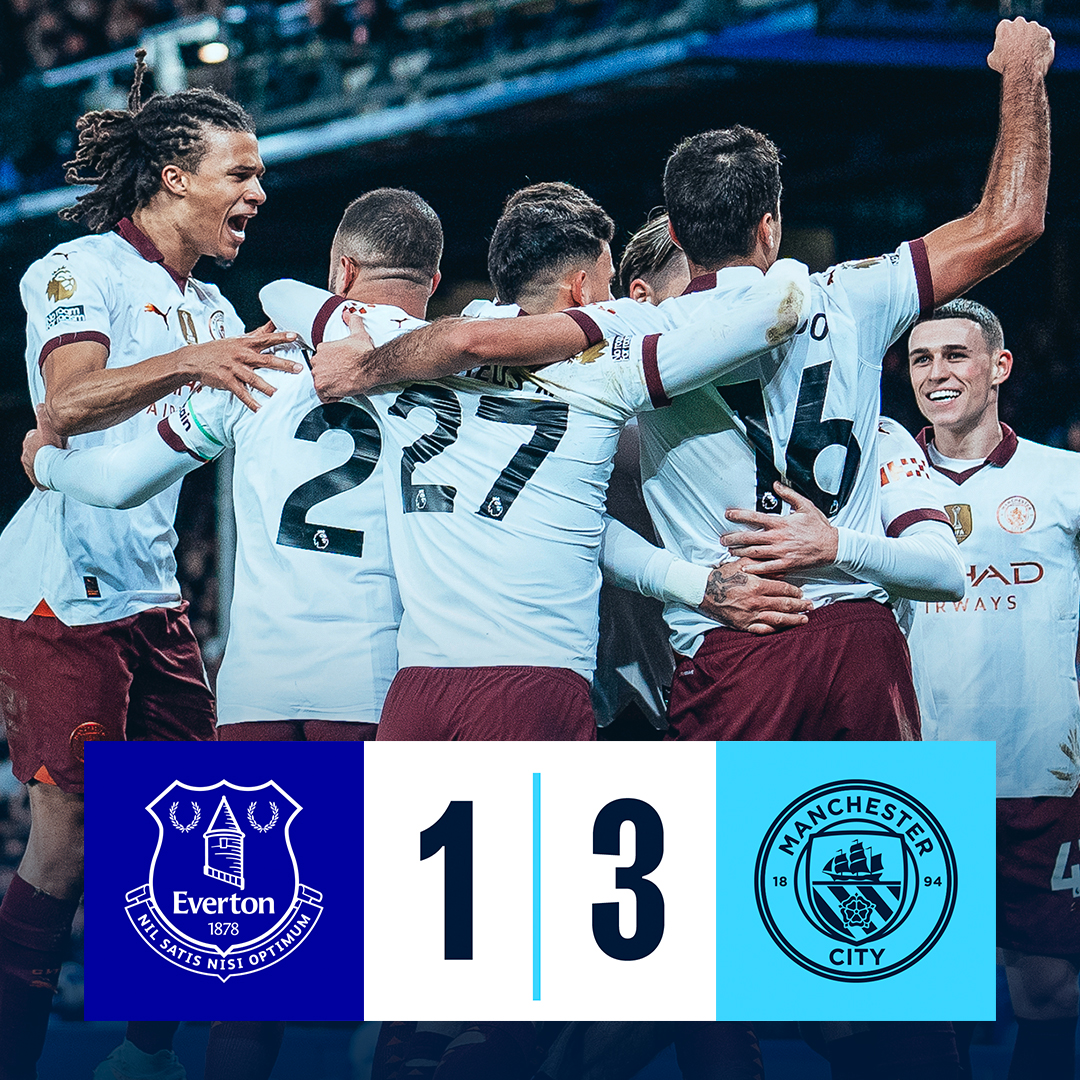 #OnThisDay: Everton 1-3 #ManCity [2023] ⚽️ [29'] Jack Harrison - ⚽️ [53'] Phil Foden ⚽️ [64' P] Araña 🕷 ⚽️ [86'] Bernardo Silva