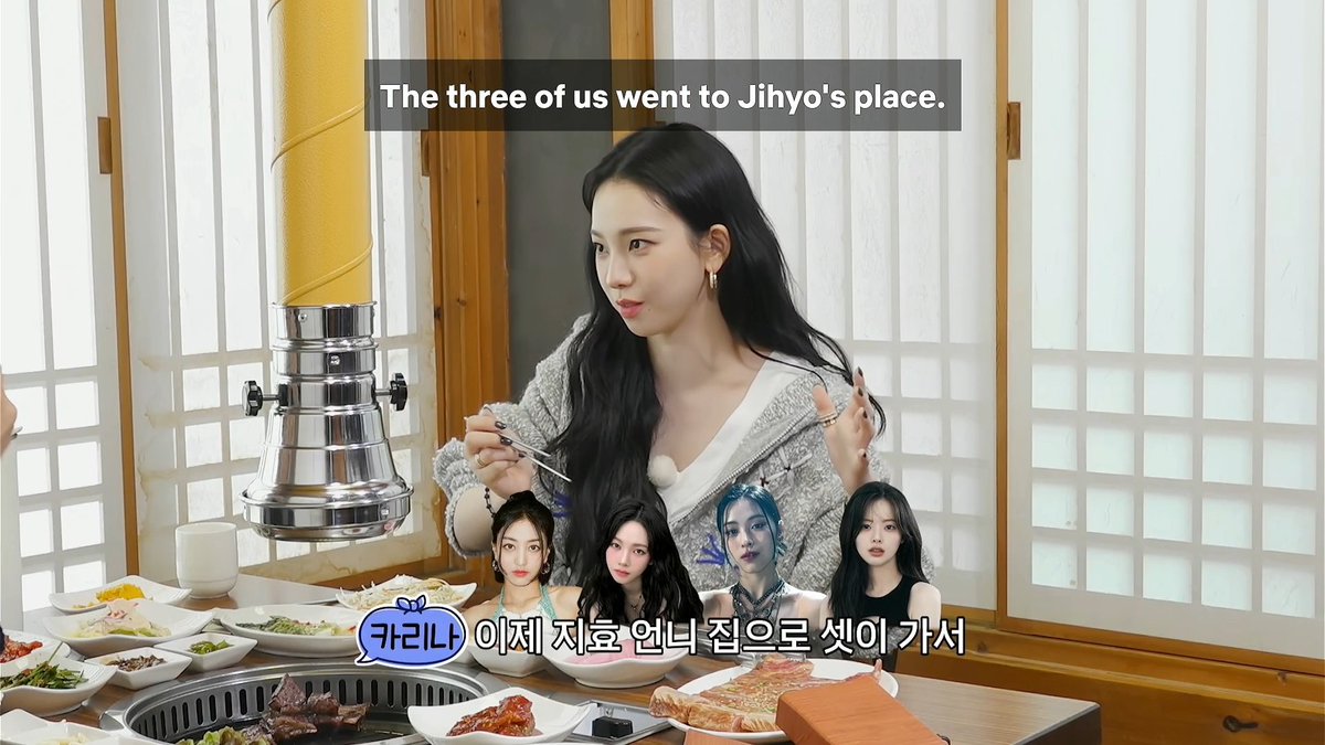 aespa Karina said she recently got close to Jihyo, they hung out at Jihyo's place along with ITZY Ryujin and actress Han Sua. Jihyo made her soup, gave her a merch shirt, and Karina said she really loves her personality.