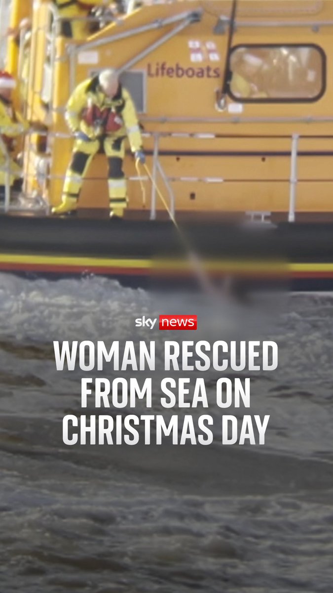Footage shows the RNLI rescuing a woman from the sea in Devon on Christmas Day, just minutes before two men were reported missing from the same area.