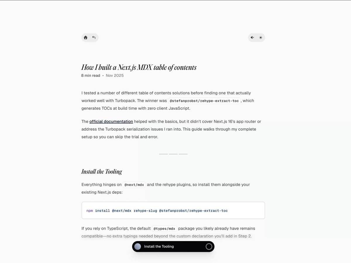 built a new toc experience for my blog 📜 animated with Motion inspired by Raphael Salaja