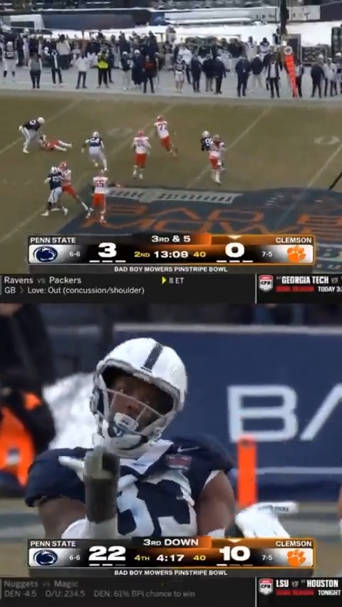 🦁 4 tackles 🦁 2 sacks Dani Dennis-Sutton did his thing to help Penn State beat Clemson in the Bad Boy Mowers Pinstripe Bowl.