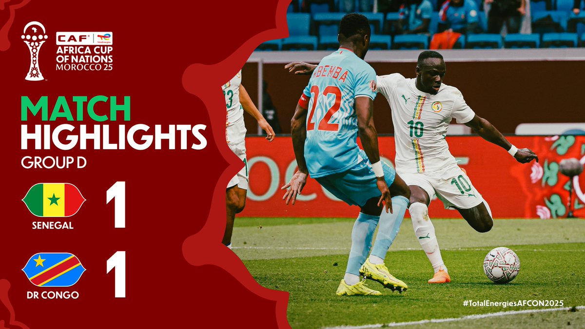 🎥 HIGHLIGHTS: 🇸🇳 1-1 🇨🇩 A thriller between Senegal and DR Congo ends level in the #TotalEnergiesAFCON2025.