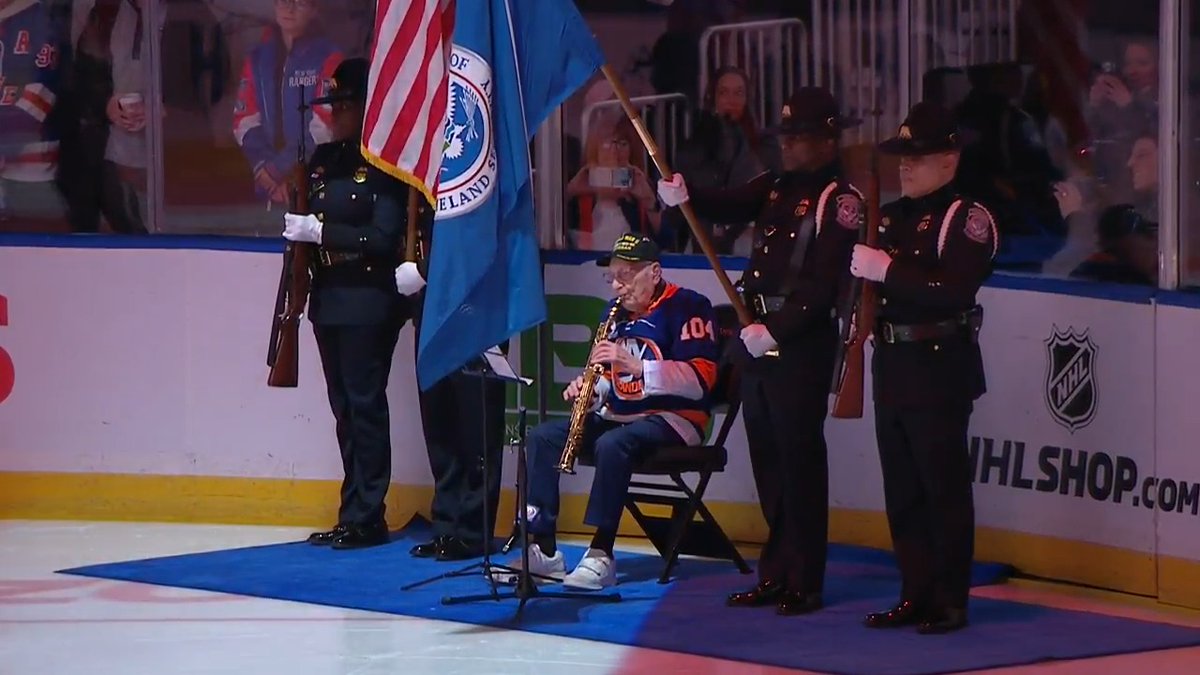 104 year old World War 2 Veteran Dominick Critelli performed the National Anthem on the saxophone at tonight’s game!