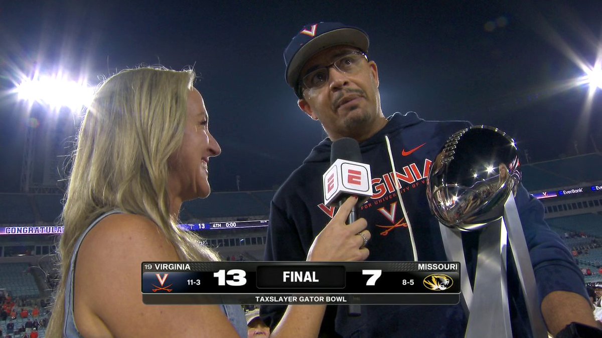 “This team will be remembered forever.” Tony Elliott on his team becoming the first in Virginia Football history to win 11 games in a season 👏