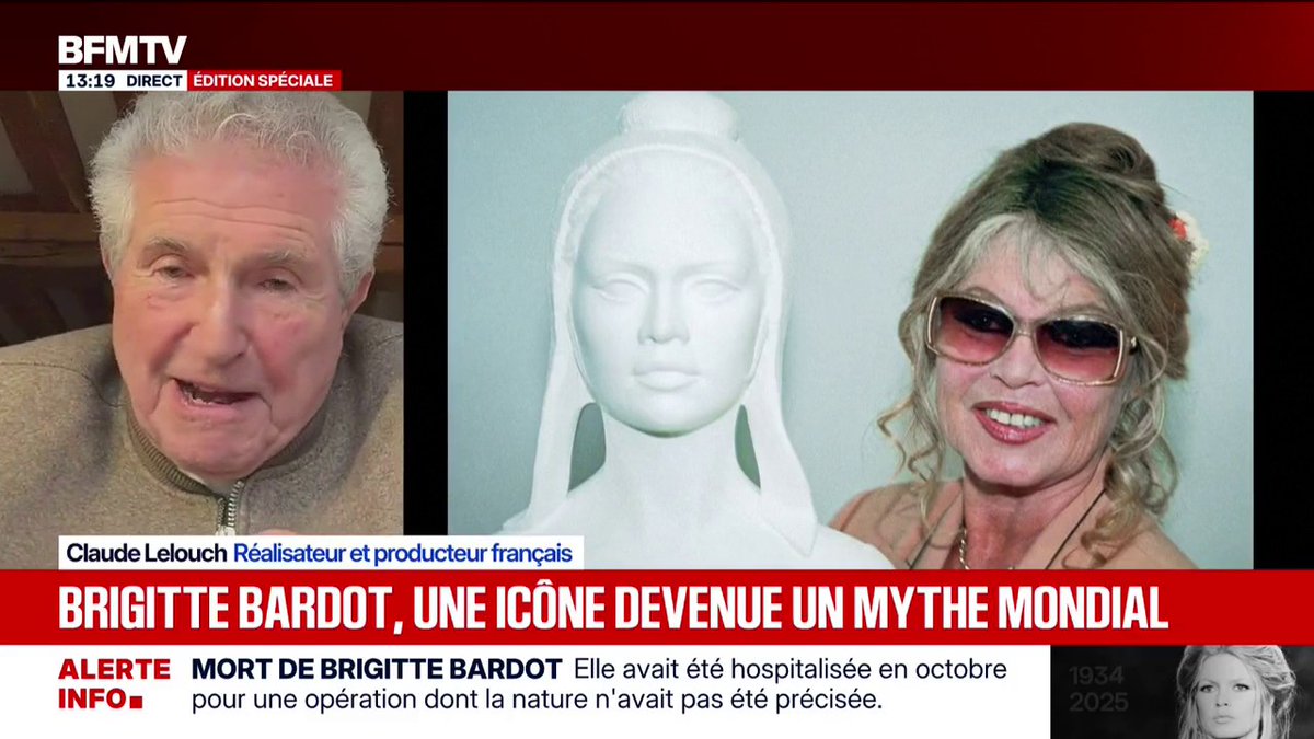 "Le général de Gaulle m'avait dit 'la France c'est moi et Brigitte Bardot'" Le réalisateur Claude Lelouch rend hommage à l'actrice sur BFMTV