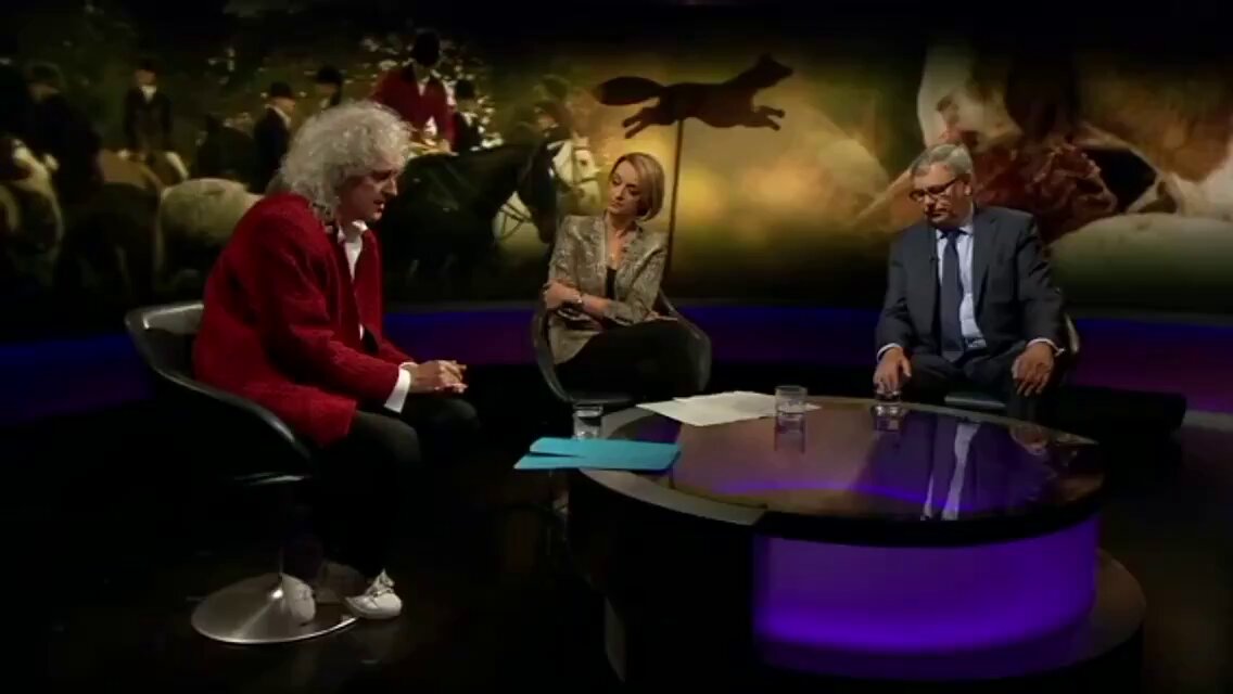 Here's Brian May saying people who enjoy fox hunting are "sadists."🎯 It's interesting that the guy from the Countryside Alliance replies, "They're not ALL sadists," implying that some are.
