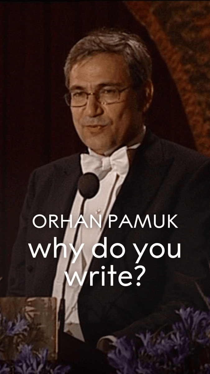 "I still have that childish feeling of joy and happiness whenever I write." Listen to literature laureate Orhan Pamuk describe how he answers the question he's often asked, "Why do you write?" in his Nobel Prize banquet speech. The 2006 Nobel Prize in Literature was awarded to Pamuk, "who in the quest for the melancholic soul of his native city has discovered new symbols for the clash and interlacing of cultures". Learn more:
