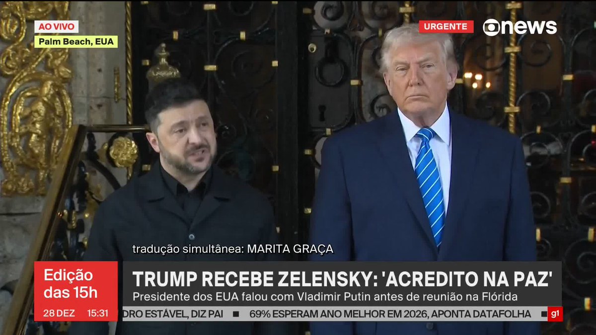 “Conseguimos acordo em 90% dos pontos. Estamos esperançosos de conseguir avançar”, disse o presidente da Ucrânia, Volodymyr Zelensky, depois de reunião com o presidente dos EUA, Donald Trump, sobre a guerra com a Rússia. ➡ Assista na #GloboNews: